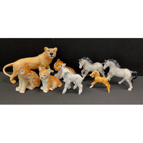 22 - Animals - Lomonosov Leopard Cub, Lion cub, Lamb, similar Tiger Cub;  Beswick Lioness, foal etc (8)