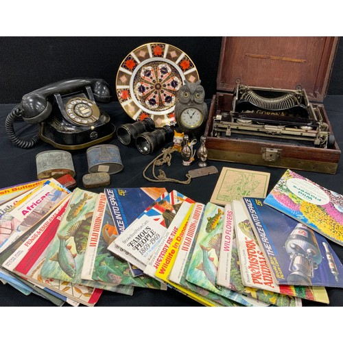 35 - Boxes and objects - a 1920’s folding Corona typewriter, cased, Royal Crown Derby 1128 pattern plate,... 