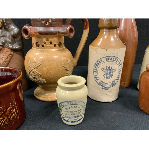 36 - 19th century Denby stoneware including; puzzle jug, antique copy of Brougham Redford cordial bottle,... 