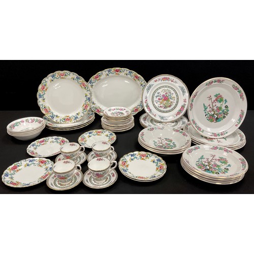 86 - Booths Floradora pattern dinner ware and other including; meat dish, two dinner plates, five side pl... 