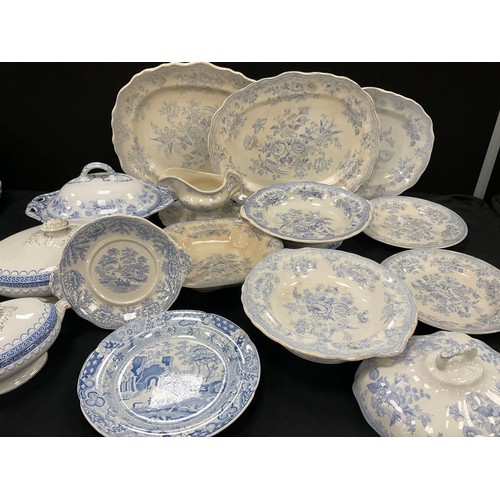 87 - B&H Blue and White Asiatic pheasant ware including; meat dishes, dishes and plates; others