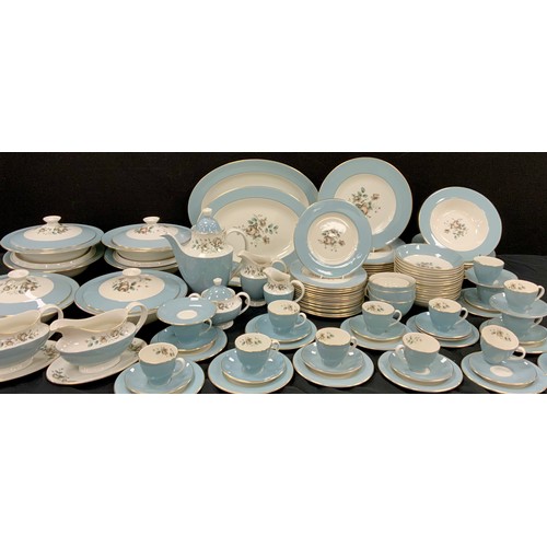 89 - A Royal Doulton ‘Rose Elegans’ table service for ten including; a tea pot, sugar bowl, milk jug, fif... 