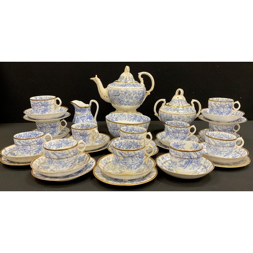 90 - Late 19th century blue and white ivy pattern tea set for twelve comprised of; a tea pot, lidded suga... 