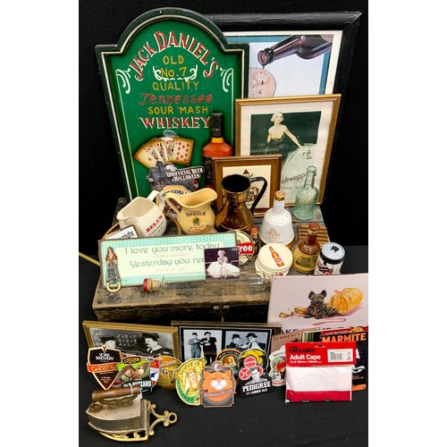 97 - Boxes and objects -Breweriana including; tap labels, posters, signs, beer bottle ‘J.Smith and Son De... 