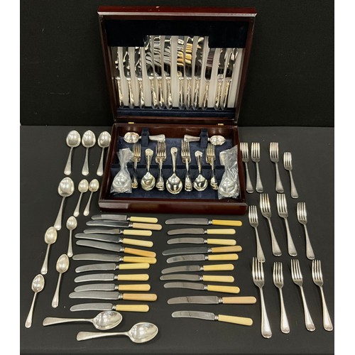 128 - A Cooper Brothers Sheffield silver plate and stainless steel six setting canteen, cased;  other asso... 