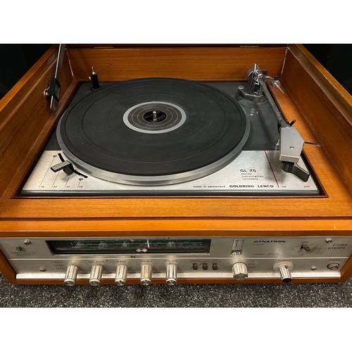 155 - A Goldring Lenco GL 75 stereo transcription turntable, in a teak case, with hinged lift-up Perspex l... 