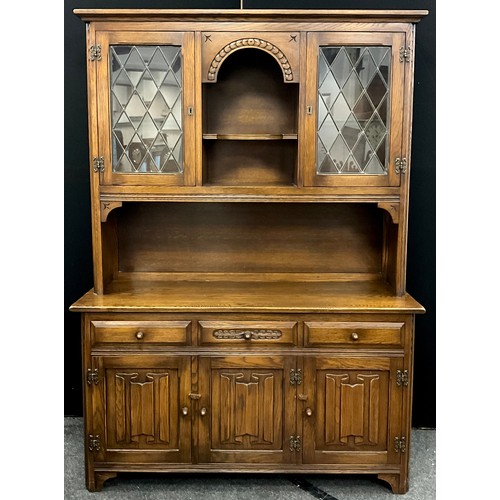 157 - An oak kitchen dresser, 195.5cm high x 140cm wide x 44cm deep.