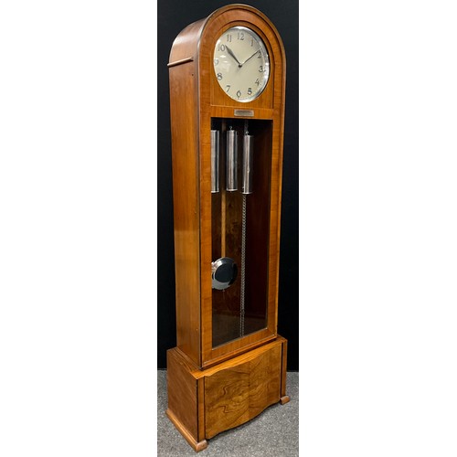 167 - An Enfield style Art Deco walnut longcase clock, circular silvered dial, with Arabic numerals, Westm... 