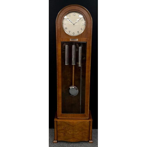 167 - An Enfield style Art Deco walnut longcase clock, circular silvered dial, with Arabic numerals, Westm... 