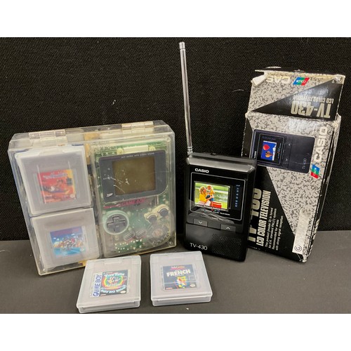 187 - Retro Gaming - Nintendo Gameboy DMG-01 (see through) hand held console and seven games, Donkey Kong,... 