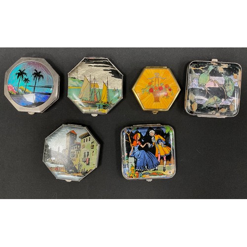 193 - Compacts - 1930s Art Deco Gwenda foil back compacts, octagonal Venice, Sails Aloft, TLM butterfly wi... 