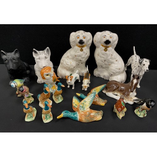 54 - Beswick animals including - pair of Staffordshire type dogs, 20cm high, Arnoldene Dalmatian dog, owl... 