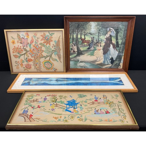 178 - A Zinkeisen, after, The Morning promenade,  46CM X 55CM;  Embroidery panels, Oriental needlework, et... 