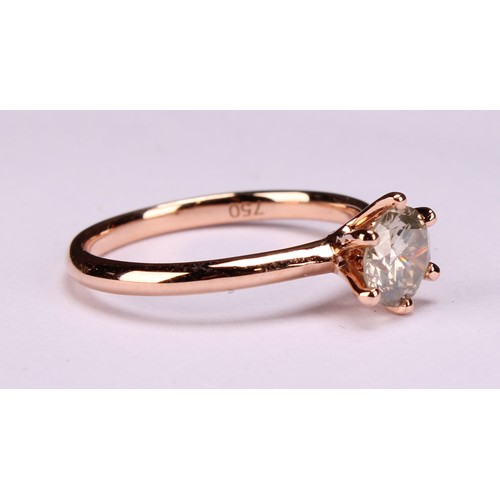 274 - An 18ct rose gold round brilliant cut diamond solitaire ring, diamond 0.81ct, WGI Cert no. WGI962414... 