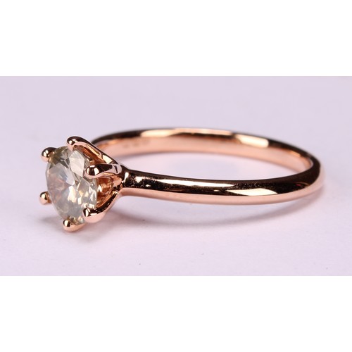 274 - An 18ct rose gold round brilliant cut diamond solitaire ring, diamond 0.81ct, WGI Cert no. WGI962414... 