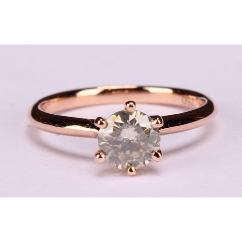 274 - An 18ct rose gold round brilliant cut diamond solitaire ring, diamond 0.81ct, WGI Cert no. WGI962414... 