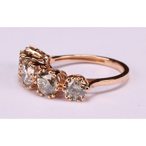 276 - An 18ct rose gold five stone diamond ring, graduated round brilliant cut diamonds 3.19ct, Cert no. W... 