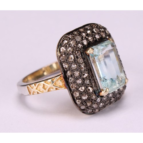 278 - A silver gilt aquamarine and diamond ring, aquamarine 2.10ct, diamonds 0.72ct, size O