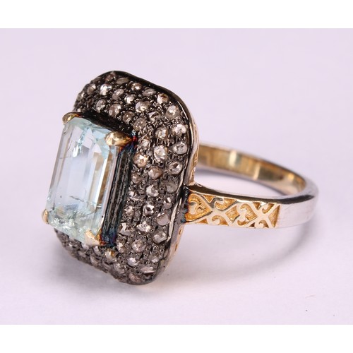 278 - A silver gilt aquamarine and diamond ring, aquamarine 2.10ct, diamonds 0.72ct, size O