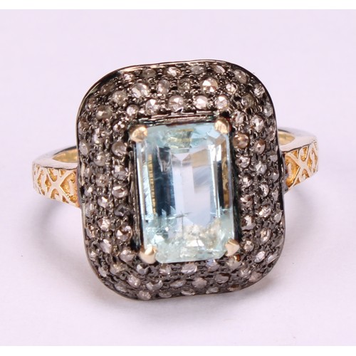 278 - A silver gilt aquamarine and diamond ring, aquamarine 2.10ct, diamonds 0.72ct, size O