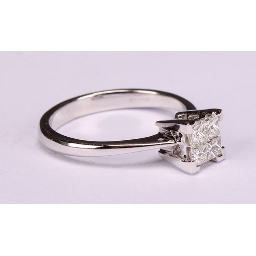 280 - An 18ct white gold invisible set princess cut diamond ring, diamonds 0.50ct, WGI Cert no.WGI96241439... 