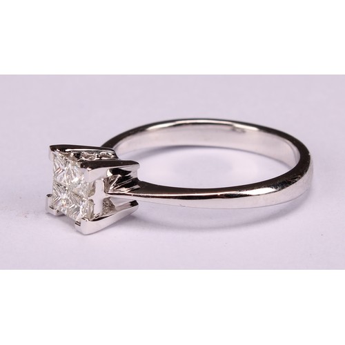 280 - An 18ct white gold invisible set princess cut diamond ring, diamonds 0.50ct, WGI Cert no.WGI96241439... 