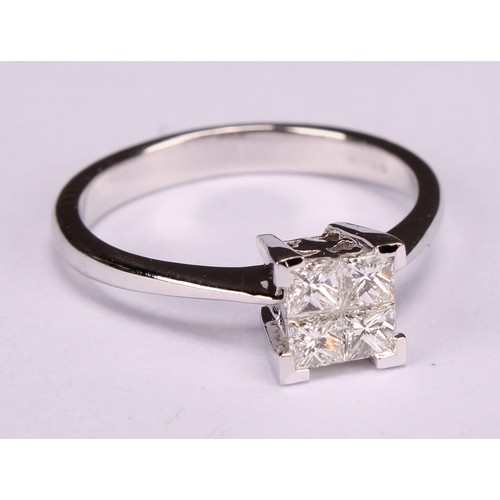 280 - An 18ct white gold invisible set princess cut diamond ring, diamonds 0.50ct, WGI Cert no.WGI96241439... 