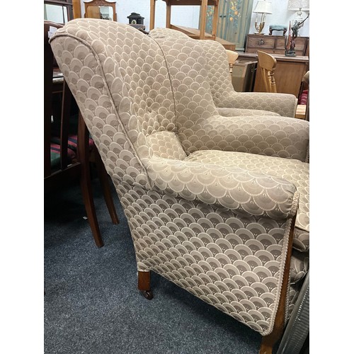 134 - A Pair of Edwardian stained beech wing-back armchairs, 95cm high (47cm to seat) x 71cm wide x 71cm d... 