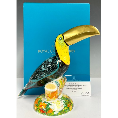 16 - A Royal Crown Derby paperweight, Golden Rio Toucan, exclusive to Goviers of Sidmouth, limited editio... 