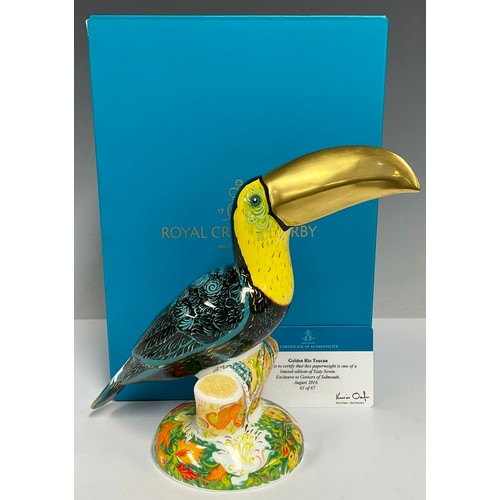 16 - A Royal Crown Derby paperweight, Golden Rio Toucan, exclusive to Goviers of Sidmouth, limited editio... 