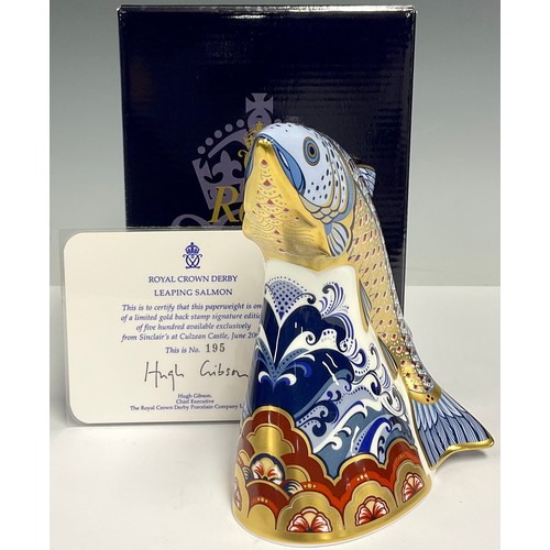 19 - A Royal Crown Derby paperweight, Leaping Salmon, available exclusively from Sinclairs at Culzean Cas... 