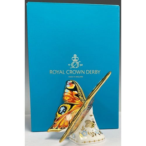 20 - A Royal Crown Derby paperweight, Peacock Butterfly, Collector's Guild exclusive, gold stopper, print... 