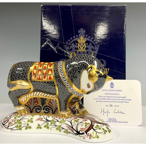 30 - A Royal Crown Derby paperweight, Grecian Bull, gold band, exclusive limited edition of 750 commissio... 