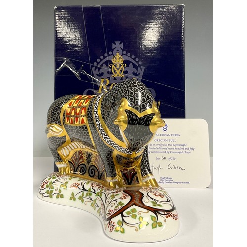 30 - A Royal Crown Derby paperweight, Grecian Bull, gold band, exclusive limited edition of 750 commissio... 