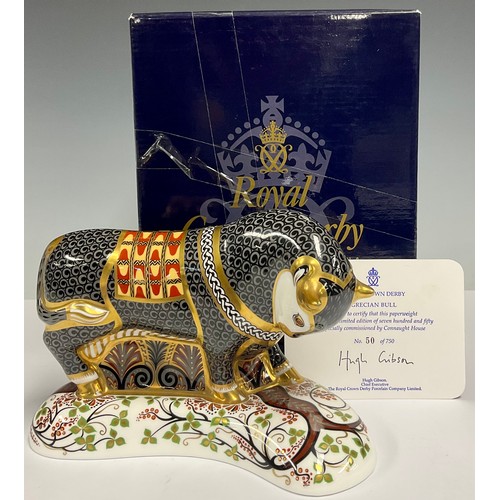 30 - A Royal Crown Derby paperweight, Grecian Bull, gold band, exclusive limited edition of 750 commissio... 