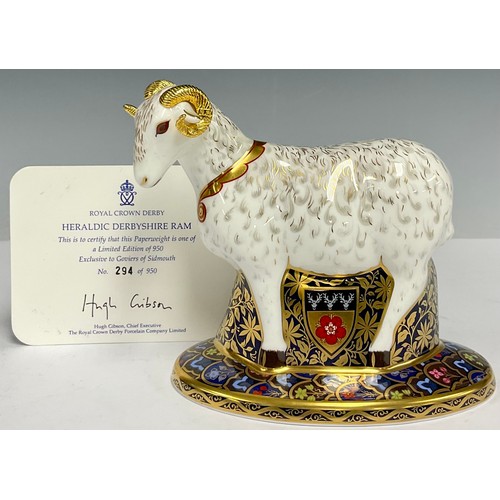 34 - A Royal Crown Derby paperweight, The Heraldic Derbyshire Ram, commissioned by Goviers of Sidmouth, l... 