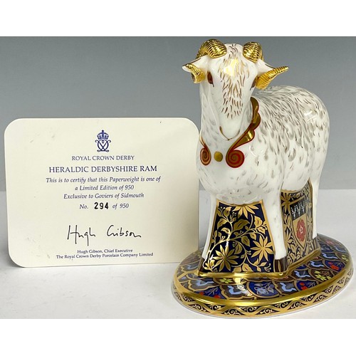 34 - A Royal Crown Derby paperweight, The Heraldic Derbyshire Ram, commissioned by Goviers of Sidmouth, l... 