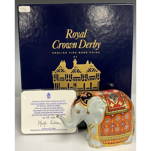 35 - A Royal Crown Derby paperweight, Mulberry Hall Baby Elephant, specially commissioned by Mulberry Hal... 