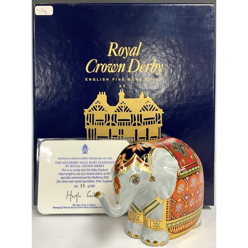 35 - A Royal Crown Derby paperweight, Mulberry Hall Baby Elephant, specially commissioned by Mulberry Hal... 