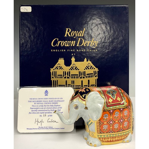 35 - A Royal Crown Derby paperweight, Mulberry Hall Baby Elephant, specially commissioned by Mulberry Hal... 