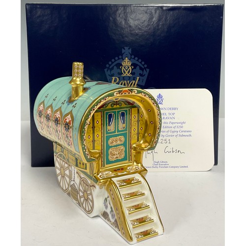 37 - A Royal Crown Derby paperweight, The Barrel Top Gypsy Caravan, limited edition 251/1250, second in a... 