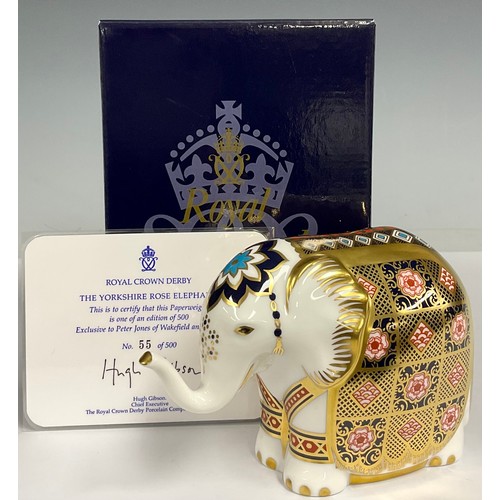 42 - A Royal Crown Derby paperweight, The Yorkshire Rose Elephant, printed in the 1128 palette, exclusive... 