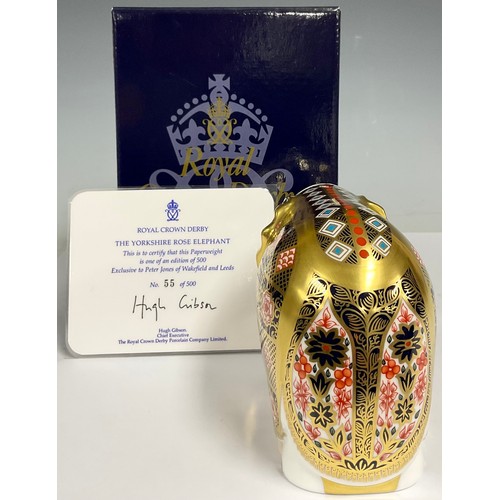 42 - A Royal Crown Derby paperweight, The Yorkshire Rose Elephant, printed in the 1128 palette, exclusive... 