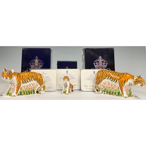 47 - A set of three Royal Crown Derby paperweights, Sumatran Tiger Family, including the Sumatran Tiger, ... 