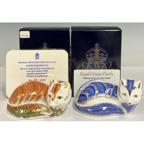 48 - A Royal Crown Derby paperweight, The Leicestershire Fox, Commissioned by Wheelers of Loughborough, l... 