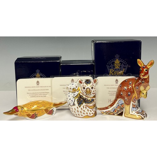 50 - A set of three Royal Crown Derby paperweights, The Australian Collection, Kangaroo, Duck-billed Plat... 