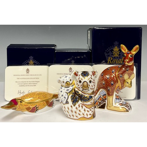 50 - A set of three Royal Crown Derby paperweights, The Australian Collection, Kangaroo, Duck-billed Plat... 