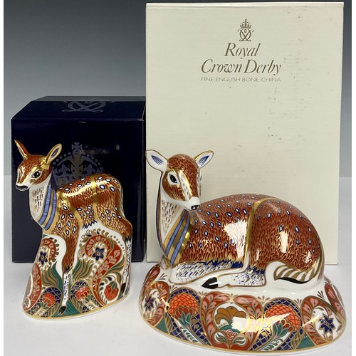 52 - A Royal Crown Derby paperweight, Roe Deer, Collectors Guild exclusive, gold stopper, boxed; another,... 