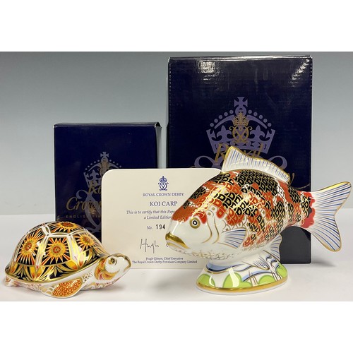 55 - A Royal Crown Derby paperweight, Madagascan Tortoise, endangered species for Sinclairs, gold stopper... 