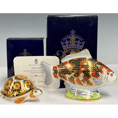 55 - A Royal Crown Derby paperweight, Madagascan Tortoise, endangered species for Sinclairs, gold stopper... 